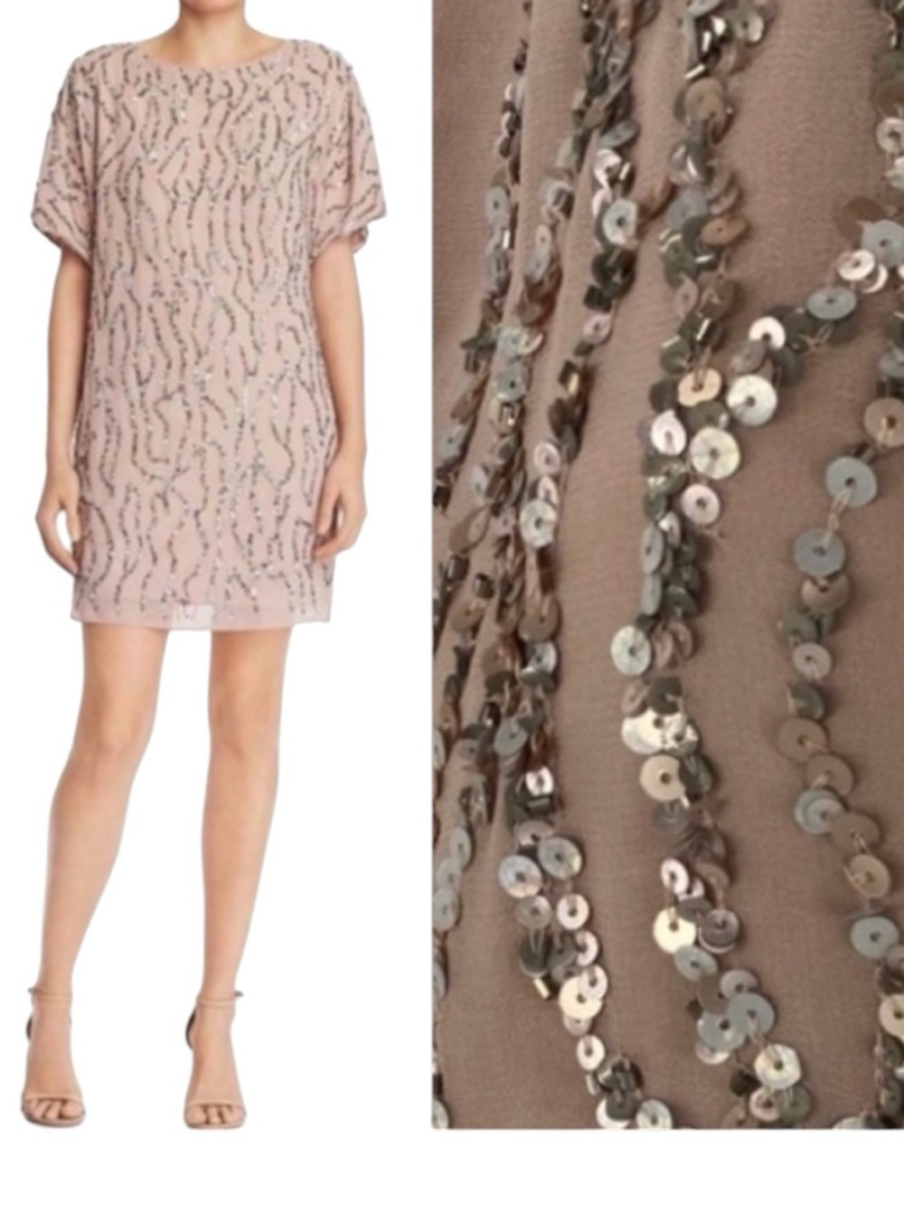 Aidan Mattox Blush Pink Sequin Short Sleeve Dress US 2 New with Tags